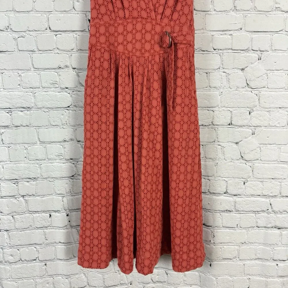 Anthropologie Elm Collared Eyelet Dress Sleeveless Coral Orange - Picture 10 of 16
